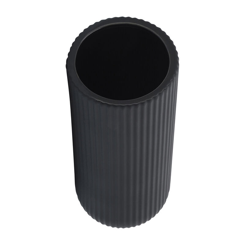 Cer, 11"h Ridged Vase, Black image number 2