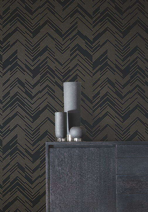 Polished Chevron Black & Gold Wallpaper