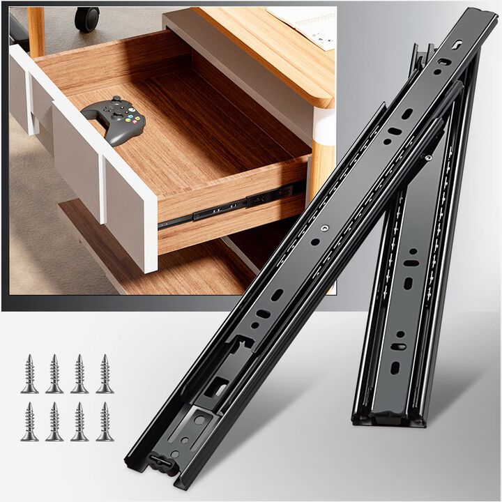 YENUO Full Extension Drawer Slides Side Mount 10 12 14 16 18 20 22 24 Inch Ball Bearing Metal Black Rails Track Guide Glides Run