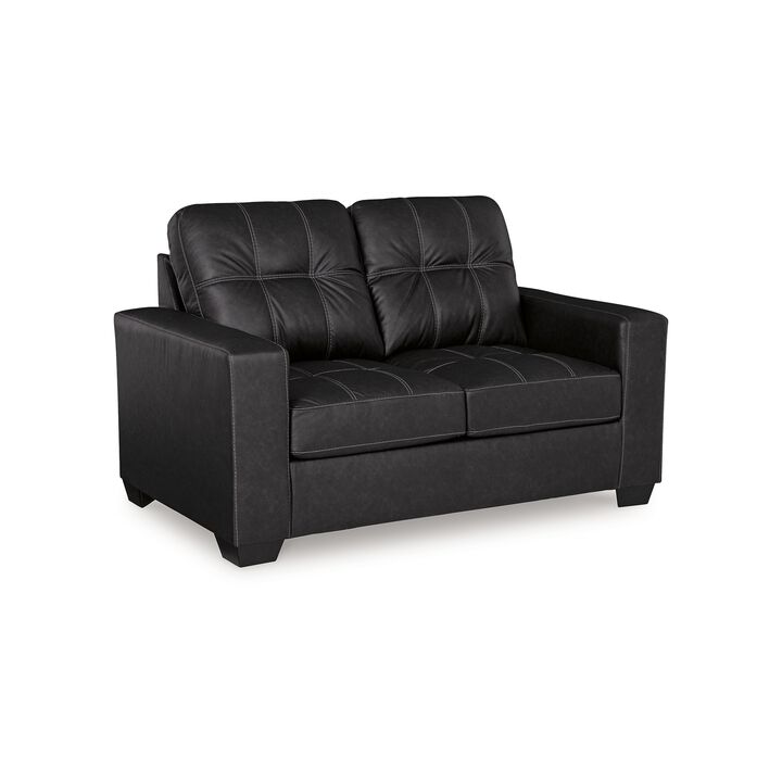 Barl Loveseat, Modern, 62 Inch Soft Tufted Rich Black Faux Leather - Benzara