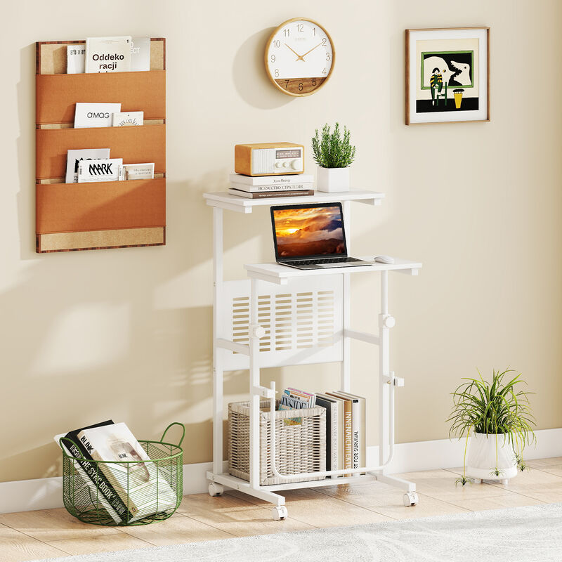 Height Adjustable Mobile Desk with Sit & Stand Modes for Computer Use