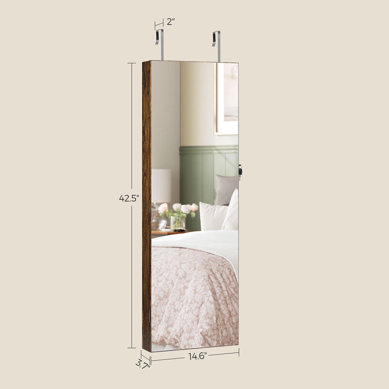 6 LEDs Jewelry Organizer Cabinet Armoire with Full Screen Mirror, Wall Hanging/Door Mounted, Large Capacity