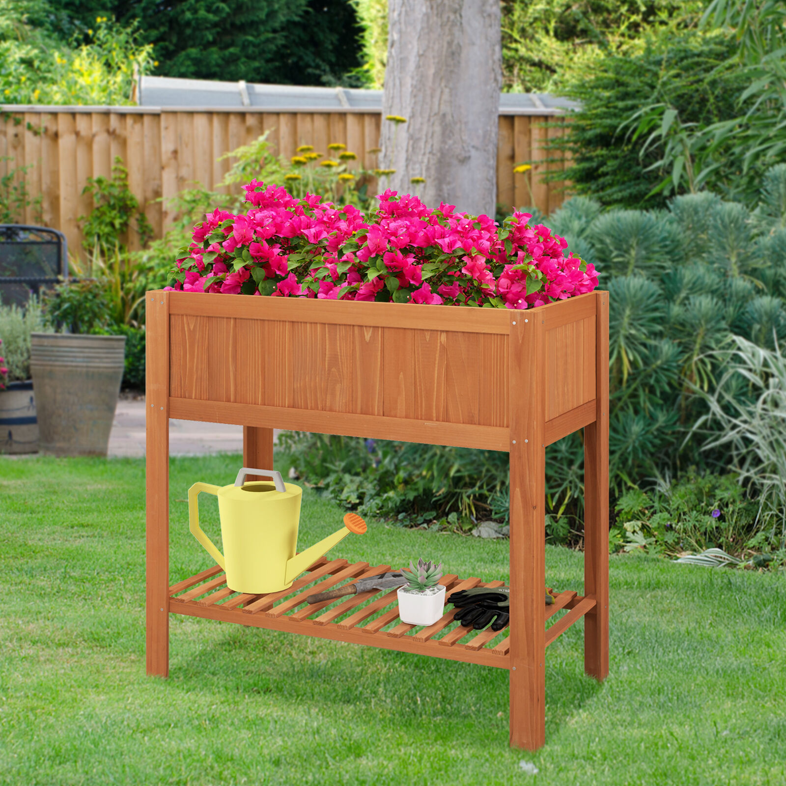 小物入れ Neighborhood garden bed Shelf Outdoor Raised Garden Bed Fir Wood Planter Box with Bottom Storage