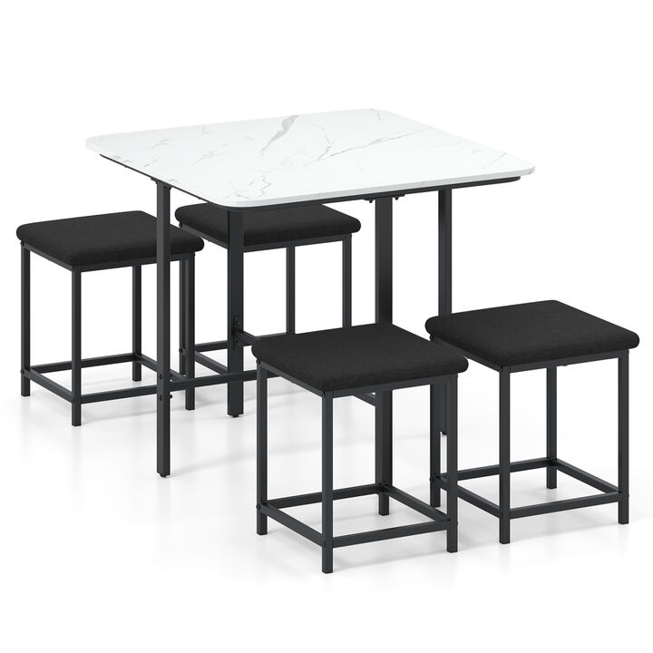 5 Piece Dining Table Set with 4 Cushioned Stools and Durable Metal Frame for Small Spaces
