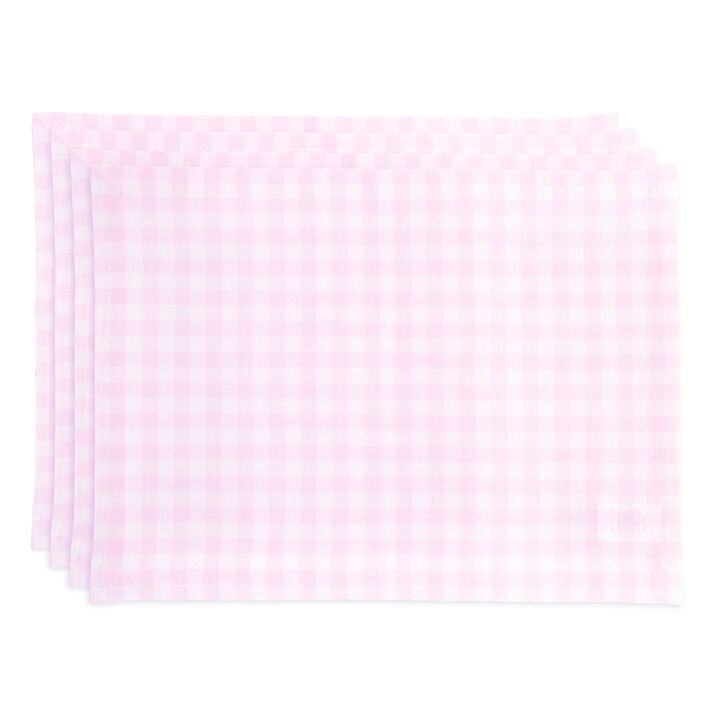 Solino Home 100% Pure Linen Placemats 14 x 19 Inch Set of 4 - Gingham Check