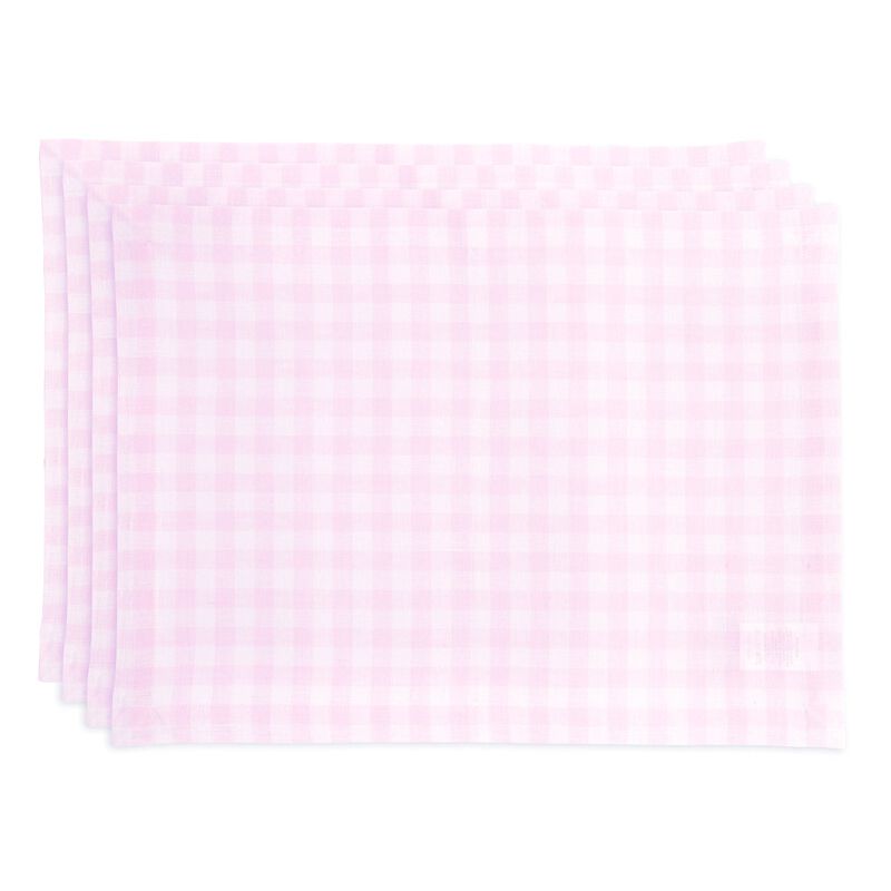 Solino Home 100% Pure Linen Placemats 14 x 19 Inch Set of 4 - Gingham Check