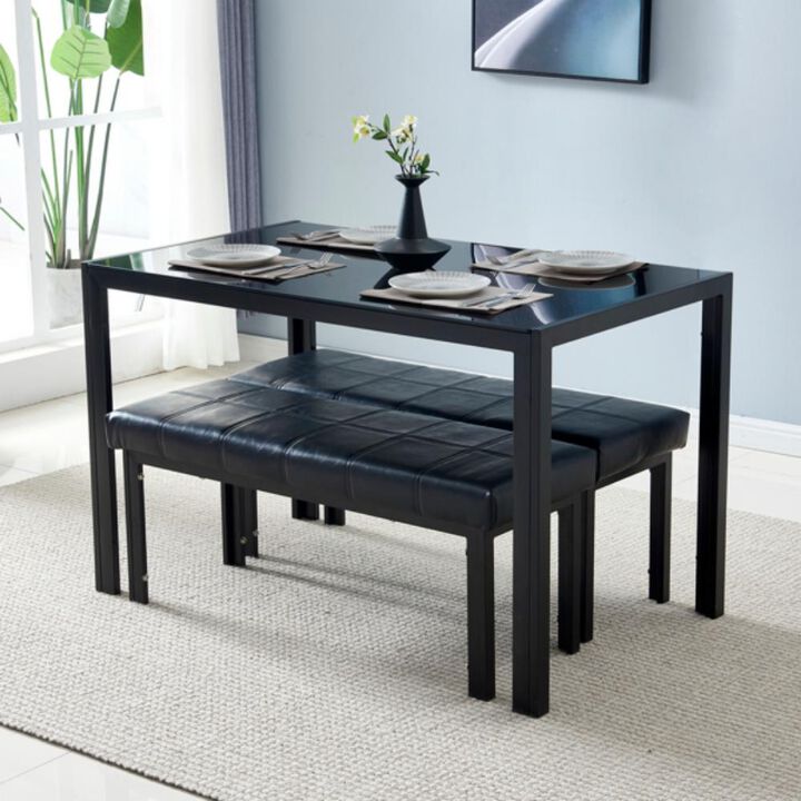 Rectangular Tempered Glass Table with Durable Iron Base