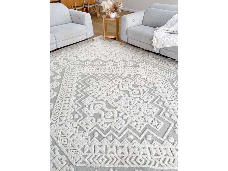 Kirrily Blue Grey and Ivory Textured Tribal Rug image number 2