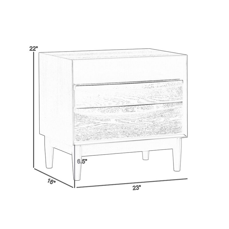 Mian 23 Inch Nightstand, 2 Drawer, Linear Undercut Handles, Wood, Black - Benzara