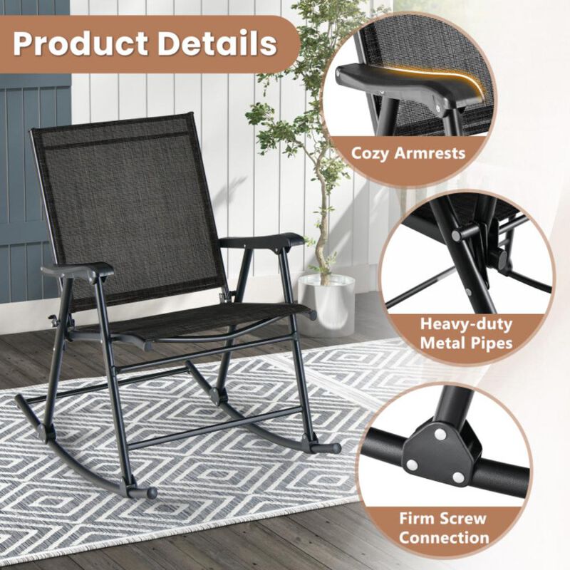 Hivvago Folding Rocking Chair with Breathable Seat Fabric Set of 2