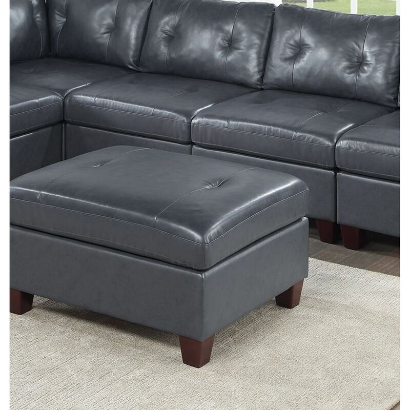 Contemporary Genuine Leather 1pc Ottoman Black Color Tufted Seat Living Room Furniture