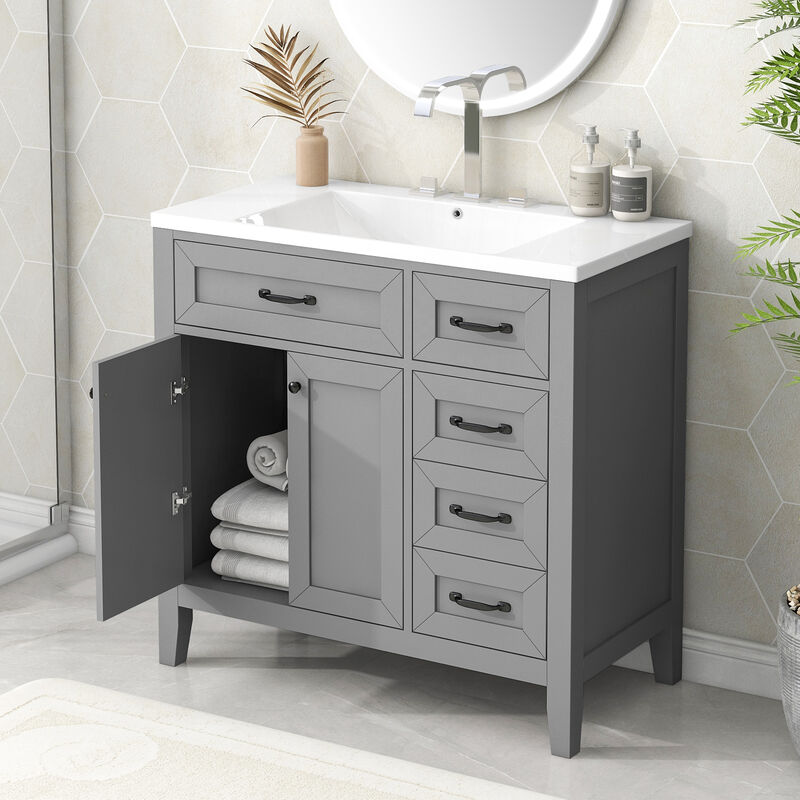 Whisen 36" Bathroom Vanity with Sink Combo, Elegent Bathroom Cabinet with Drawers - Gray