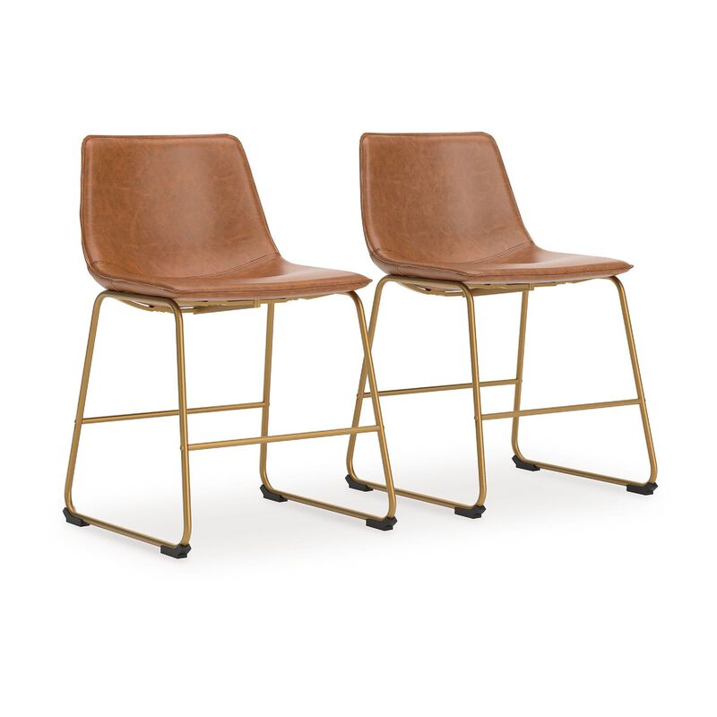 Cia Dining Side Chair Set of 2, Brown Faux Leather, Metal Frame Gold image number 0
