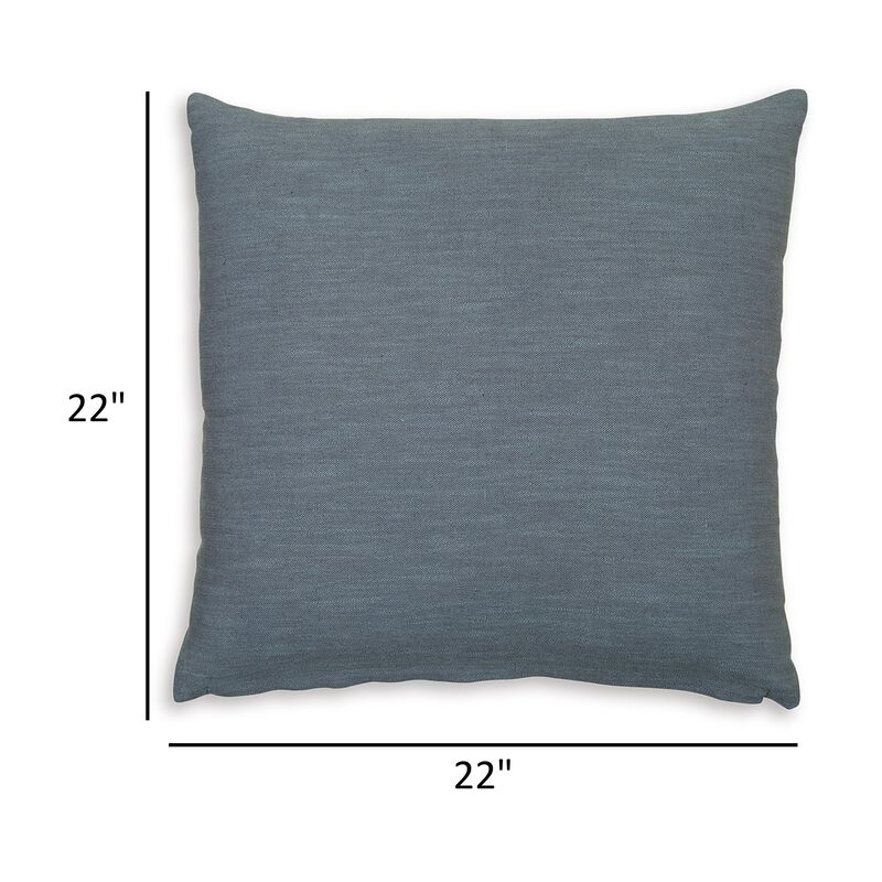 Ina 22 Inch Accent Throw Pillow Set of 4, Square, Classic Blue Cotton Linen - Benzara