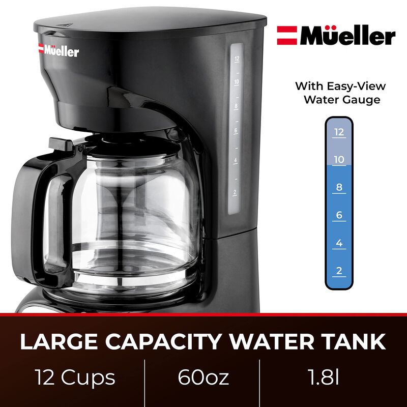 Mueller 12-Cup Drip Coffee Maker Machine with Anti-Drip System, Permanent Filter, Glass Carafe, and Auto Keep Warm Function image number 2