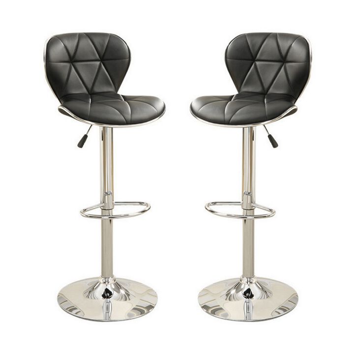 Leather Upholstered Bar Stool With Gas Lift Black Set of 2-Benzara
