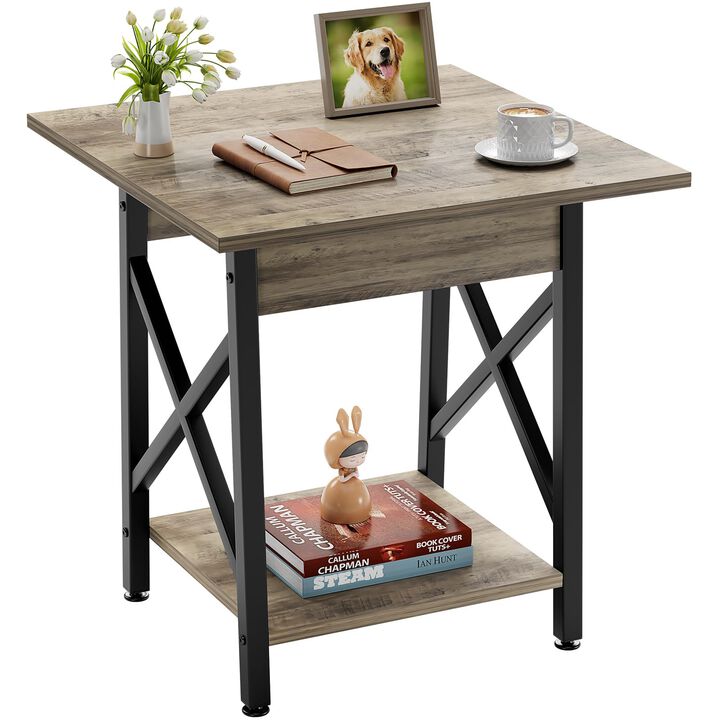 GreenForest End Table Large 24 inch Farmhouse Industrial Design Side Table Nightstand with Storage Shelf for Living Room, Easy A