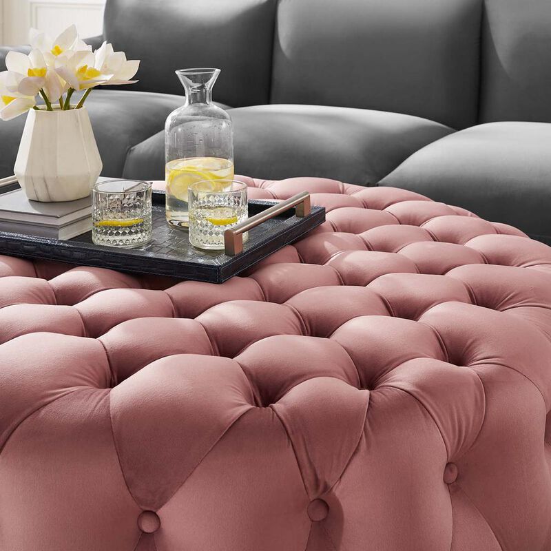 Amour Tufted Button Large Round Performance Velvet Ottoman image number 3