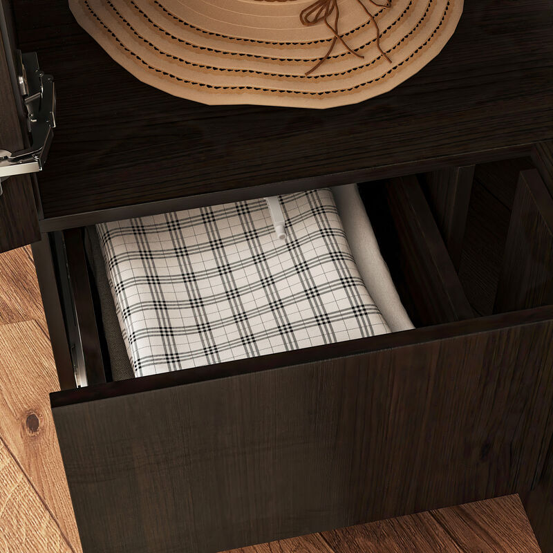 FUFU&GAGA Corner Wardrobe Closet with Adjustable Shelves and Drawers,(35.4" W x 35.4" D x 70.9" H), Dark Brown