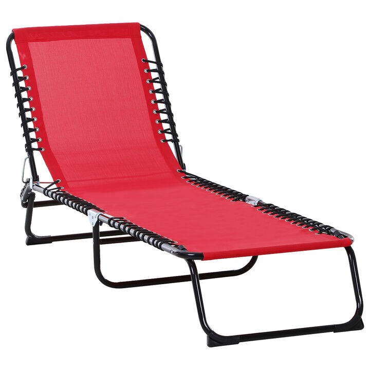 Outsunny Folding Chaise Lounge Pool Chair, Patio Sun Tanning Chair, Outdoor Lounge Chair w/ 4-Position Reclining Back, Pillow, Breathable Mesh & Bungee Seat for Beach, Yard, Patio, Wine Red