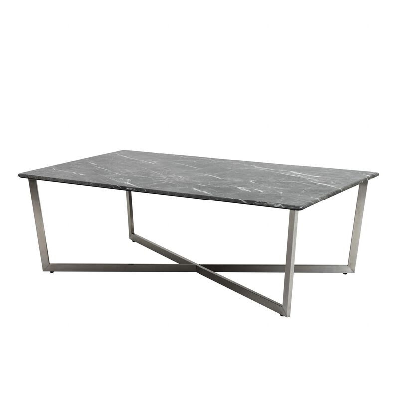 Faux Marble Rectangular Coffee Table with Metal Frame for Modern Living Room Decor