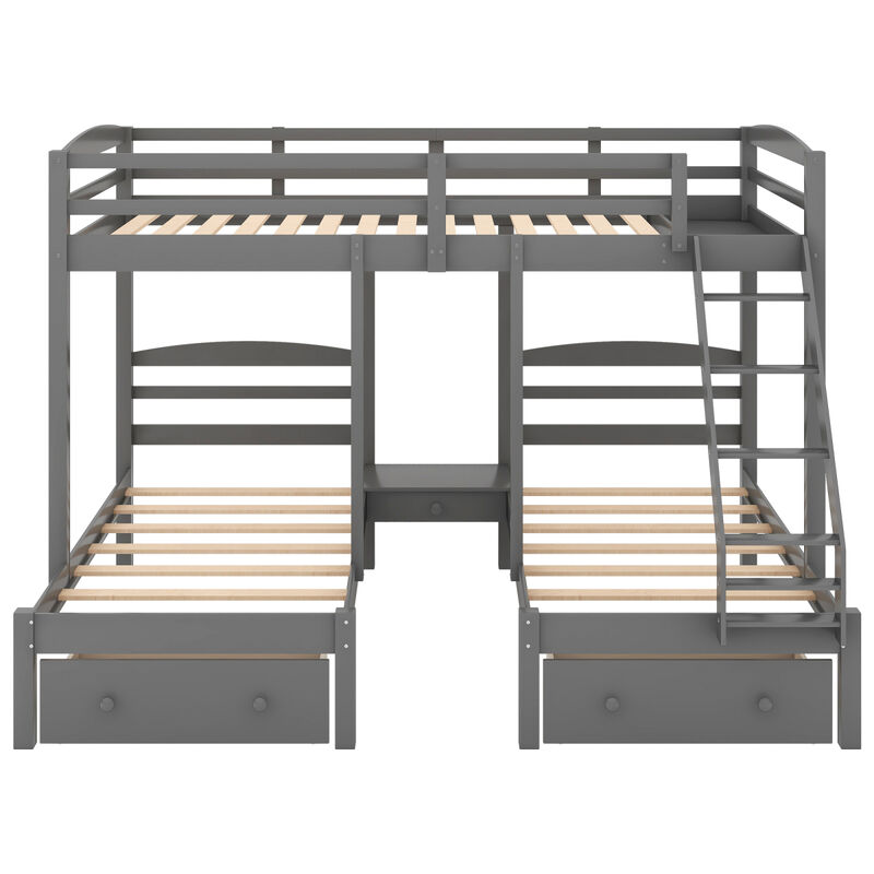 Full Over Twin & Twin Bunk Bed, Triple Bunk Bed With Drawers