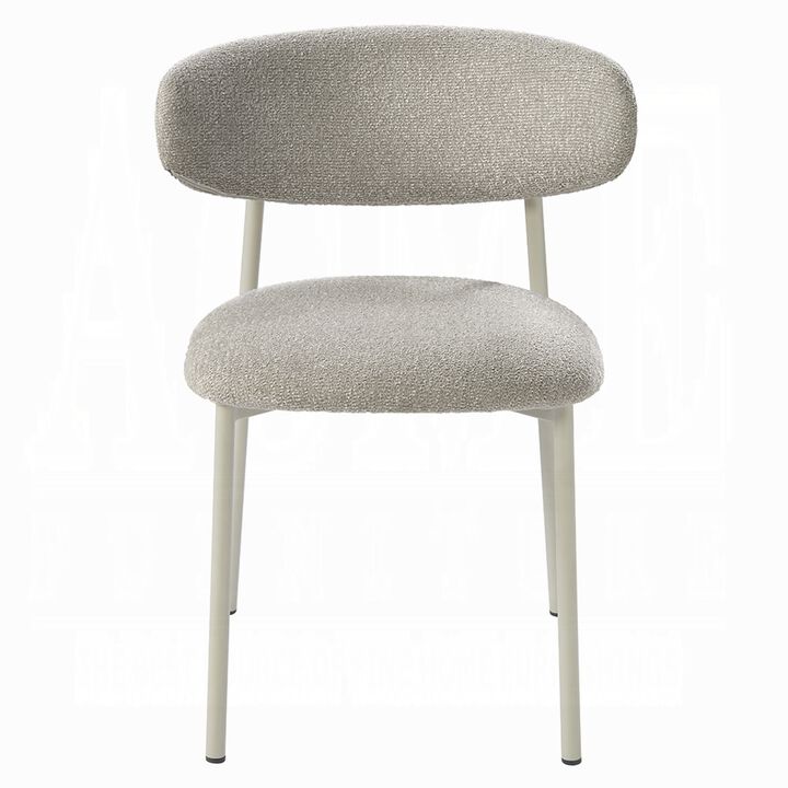 Sinra Side Dining Chair Set of 2, Light Gray Fabric, White Metal Frame - Benzara