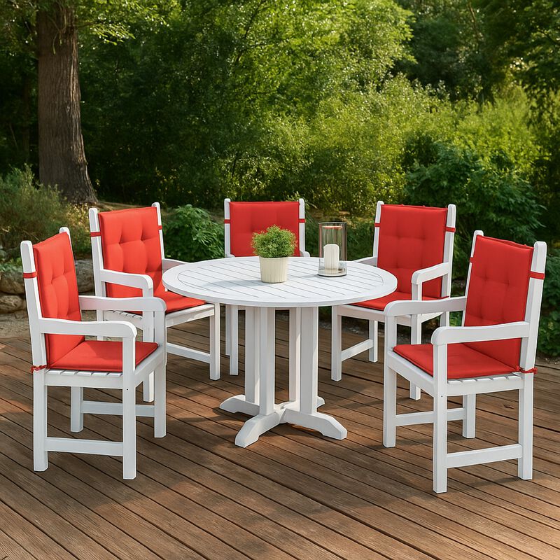 Outdoor Cushion for Chair Set of 6, 20x40 Red Tufted Oxford Fabric - Benzara