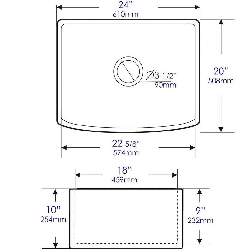 ALFI brand ALFI Brand White Smooth Curved Apron 24 x 20 Single Bowl Fireclay Farm Sink