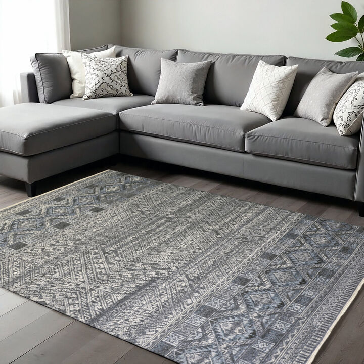 HomeRoots Geometric Hand Knotted Area Rug