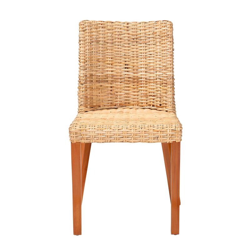 bali & pari Rowen Bohemian Light Honey Kubu Rattan and Mahogany Wood Dining Chair