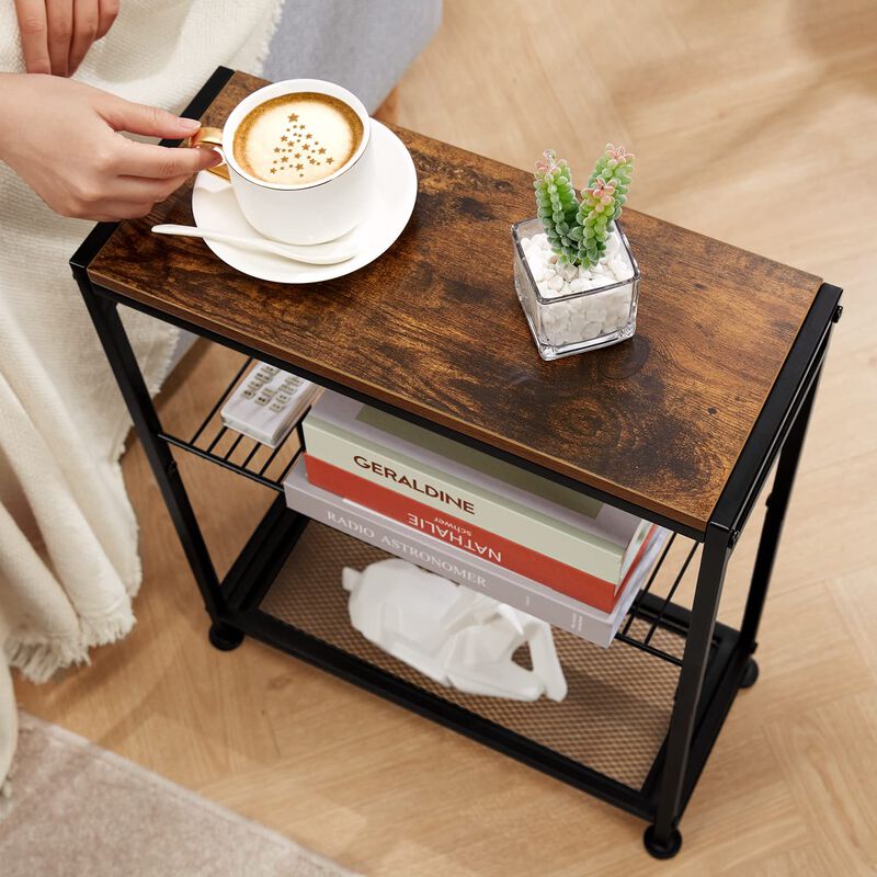 Small Side Table for Small Spaces - Slim End Table with Magazine Holder - 2 in 1 Design Narrow End Table Living Room - Skinny Be