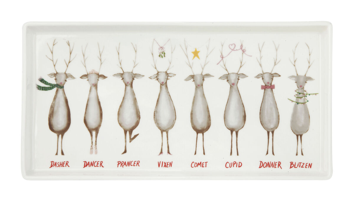 Santa's Reindeer with Names Rectangle Stoneware Serving Platter