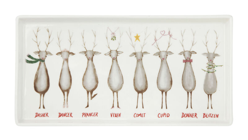 Santa's Reindeer with Names Rectangle Stoneware Serving Platter image number 0