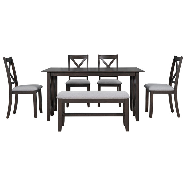 Merax  6-Piece Solid Wood  Family Dining Table Chiars Set