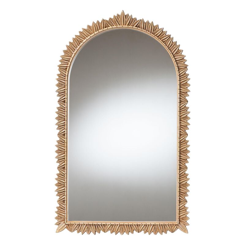 Baxton Studio Caitlin Antique Gold Finished Wood Arch Accent Wall Mirror with Carved Leaf Border image number 0