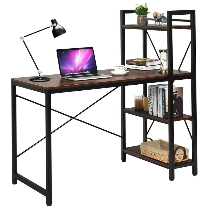 Writing Study Computer Desk with 4-Tier Shelves