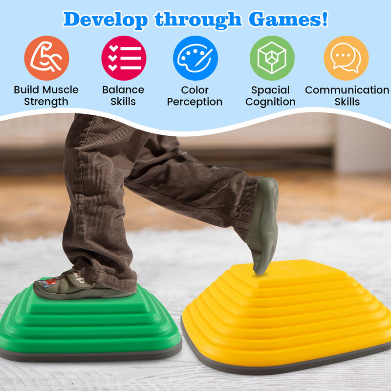 Kids Stepping Stones 11 Piece Square Stackable Indoor Outdoor Balance Blocks Multicolor image number 3
