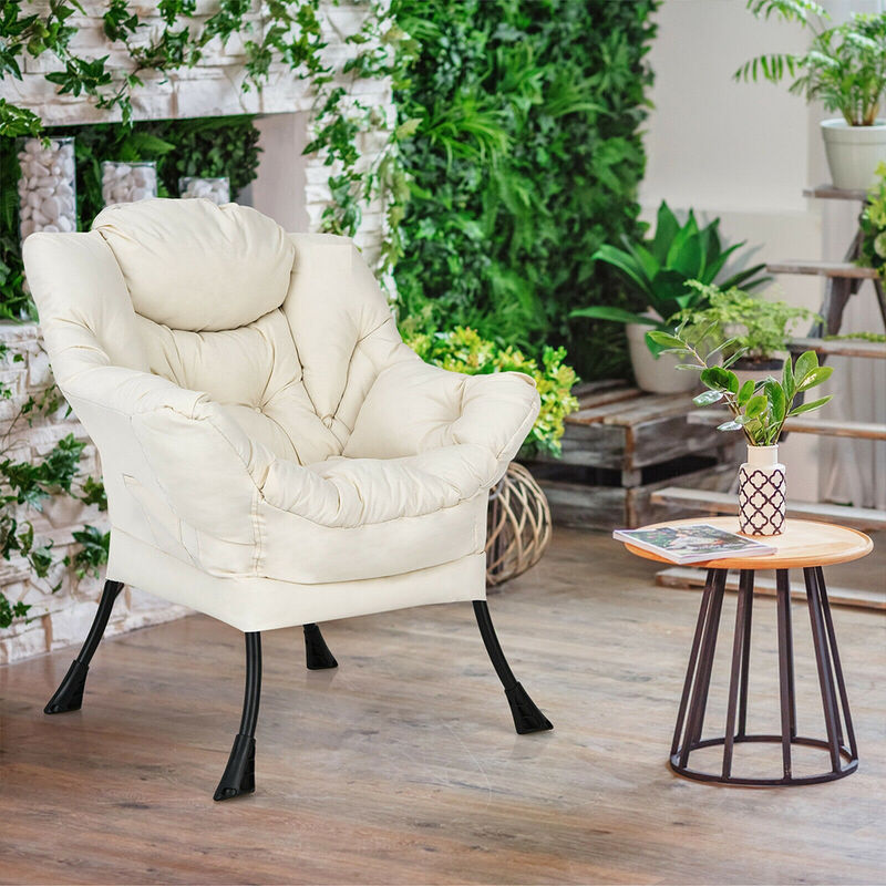 Modern Polyester Fabric Lazy Chair with Steel Frame and Side Pocket