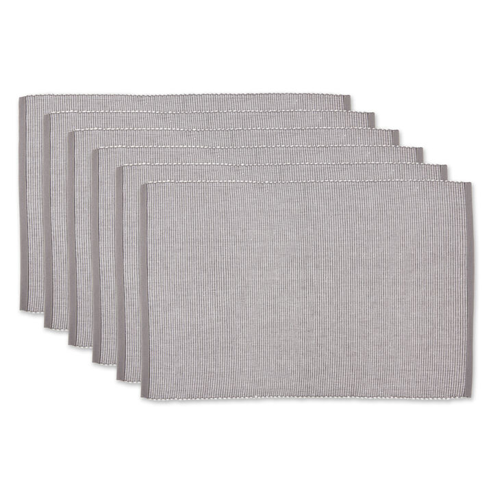 Set of 6 13" x 19" Iron Gray and Cotton White Two-Tone Ribbed Placemats