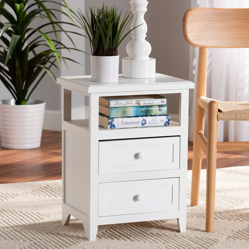 Baxton Studio Karsen Modern and Contemporary White Finished Wood 2 Drawer End Table