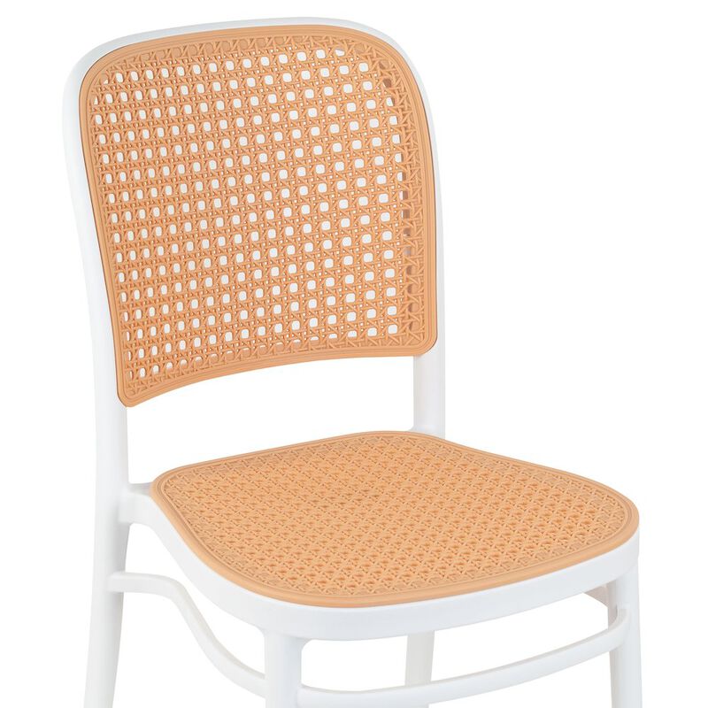 Glamour Home Set of 2 Balto White Plastic Dining Chair with Rattan Detail