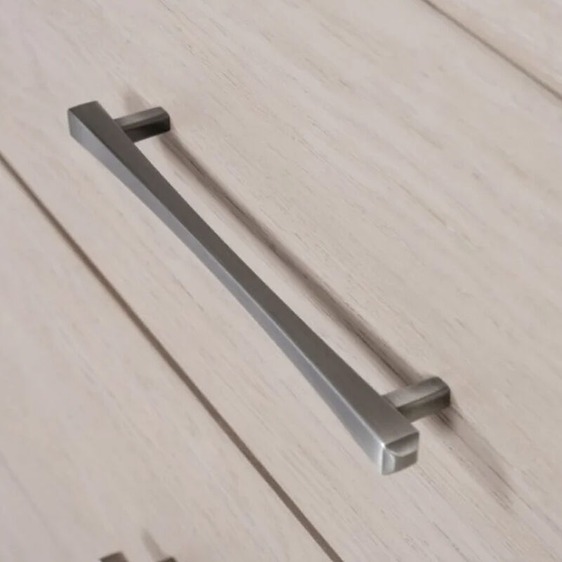 Reham Wide Dresser Chest, 6 Drawers, Pewter Handles, White Wash Brown - Benzara