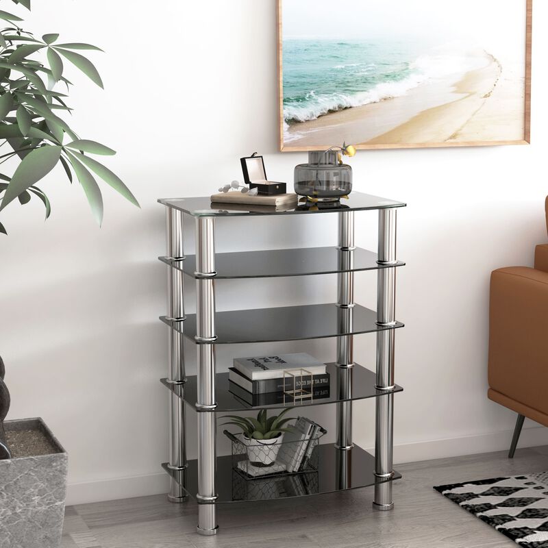Hivvago 5Tier Tempered Glass Living Room Side Table with Stainless Steel Frame