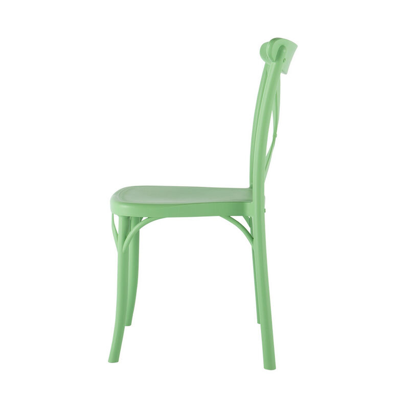 HomeRoots Set of Two Green Heavy Duty Plastic Outdoor Stacking Dining Chairs image number 5