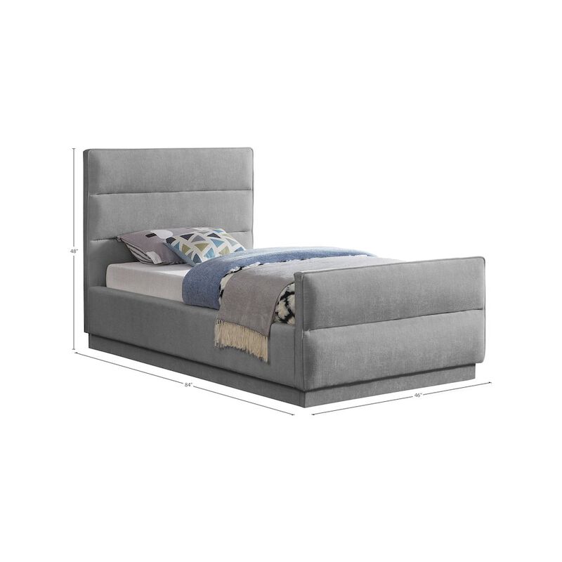 Meridian Furniture Paxton Grey Chenille Fabric Twin Bed