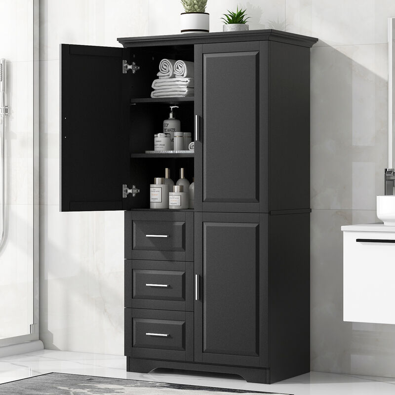 Whisen Tall and Wide Storage Cabinet with Doors, Three Drawers and Adjustable Shelf