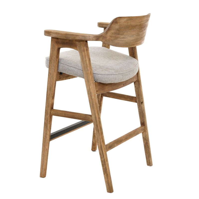 Zsy Barstool Chair w Curved Back, Natural Brown Birch Wood, Anew Gray