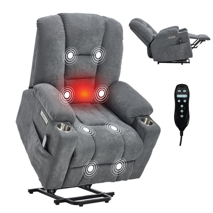Power Lift Recliner Chair with Massage and Heat, Overstuffed Recliners