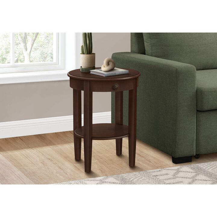 Monarch Specialties I 3975 - Accent Table, 2 Tier, Bedroom, End, Lamp, Nightstand, Round, Side Table, Brown Veneer, Traditional